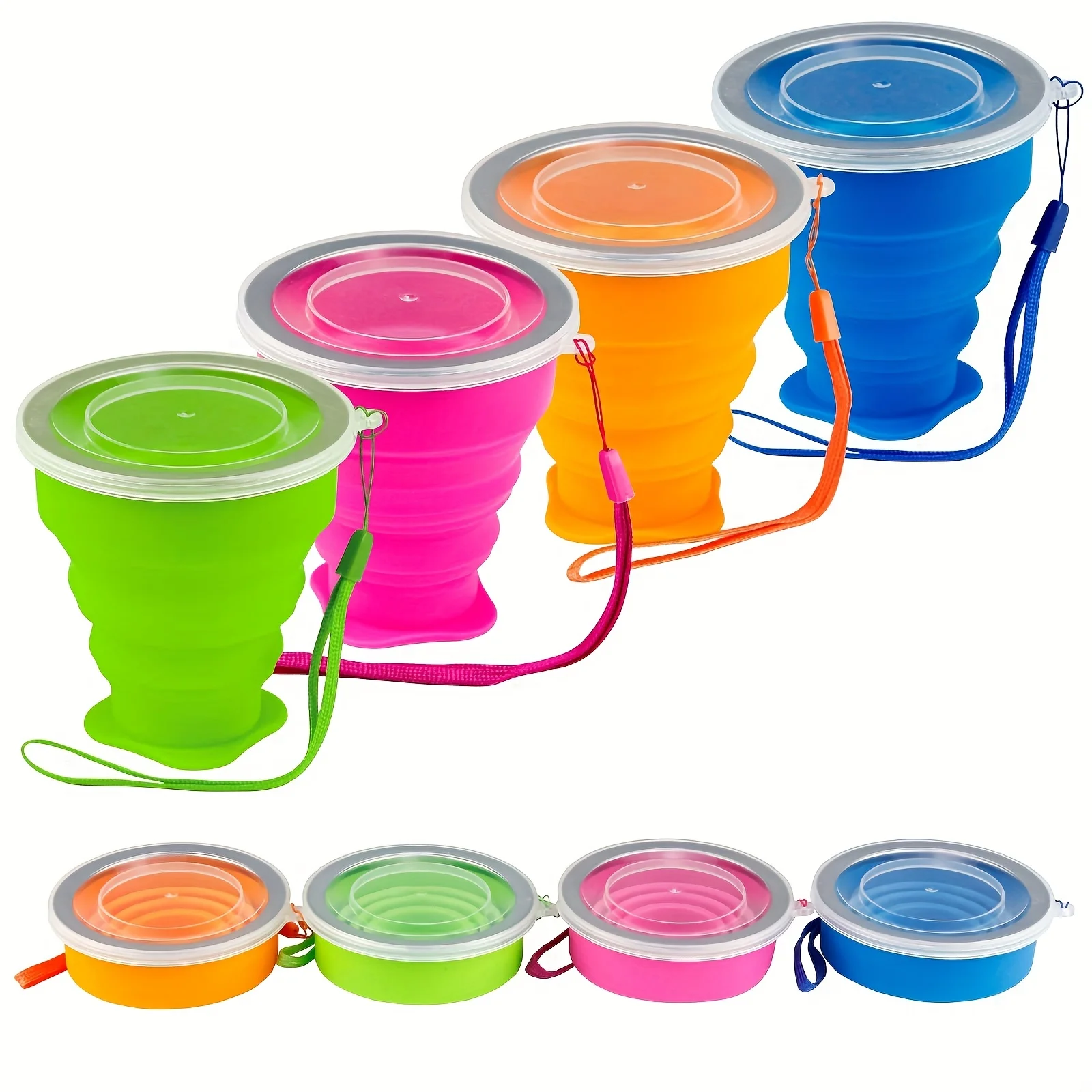 1 Packung Silikon zusammen klappbarer Reise wasser becher tragbarer Camping becher mit Deckel Lebensmittel becher für das Trinken im Freien Image