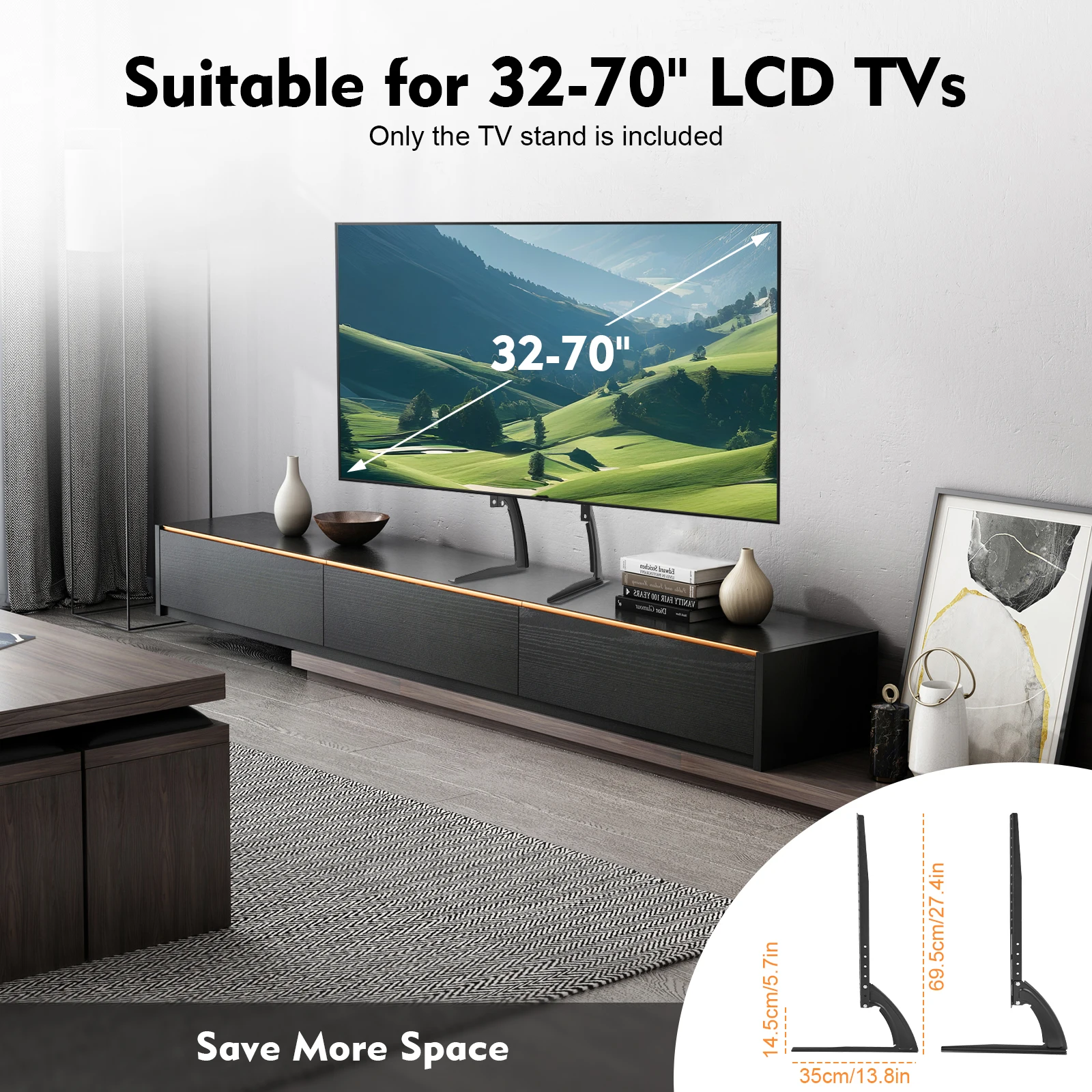 Universeller TV-Ständer, Sockel, Tischplatte für 32 bis 70 Zoll LCD/LED/Plasma, verstellbare Universal-TVs, Bildschirmhalterung, TV-Füße Image