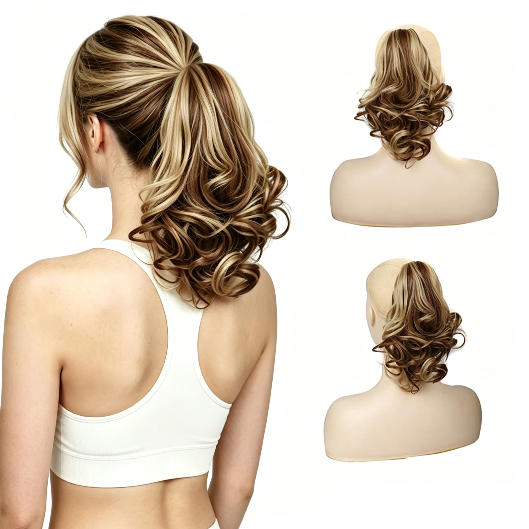 Ponytail-Verlängerung - Wellige Pferdeschwanz-Haarverlängerungen mit Klemme, Lockenlänge 12 Zoll, Synthetisches Haar für Frauen Image