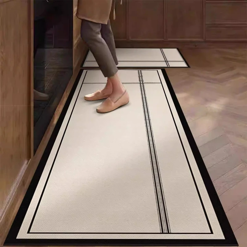 Kitchen Carpet Absorbent Non-slip Diatom Mud Rug Black and White Striped Minimalist Floor Mat Long Size Home Decor Rugs 주방 깔개