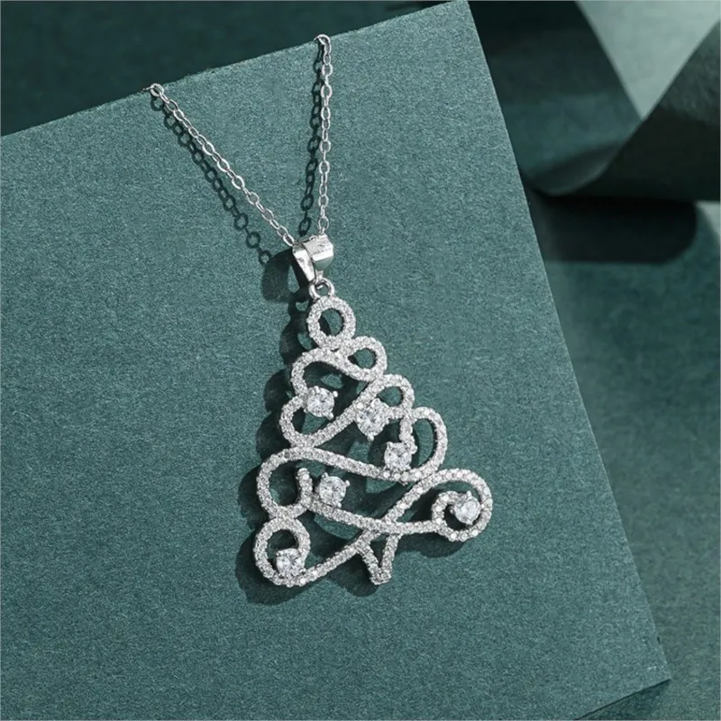 Modische und elegante, mit Diamanten besetzte Weihnachtsbaum-Halskette aus 925er Sterlingsilber mit Schmuckanhänger XL171 Image