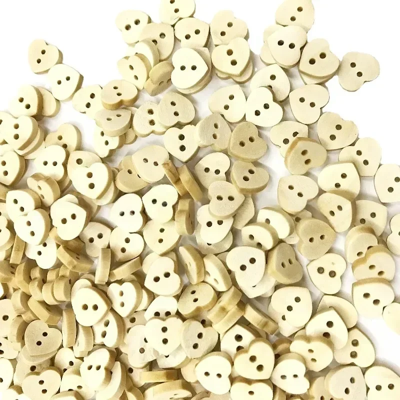 100 Stück 12MM Holzknöpfe mit Löchern, Herzförmige Holzknöpfe, DIY Nähzubehör, Dekorative Nähknöpfe Image