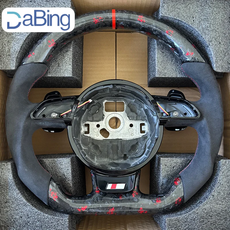 Volant en fibre de carbone pour Audi A3 A4 A5 Q3 Q5 Q7, volant perforé, volant à fond plat, fibre de carbone