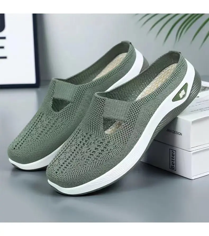 Damenschuhe, Freizeitschuhe für Damen, vielseitige, lässige und atmungsaktive Flip-Flops mit halbem Bein, einstufige, faule Einzelschuhe mit weicher Sohle