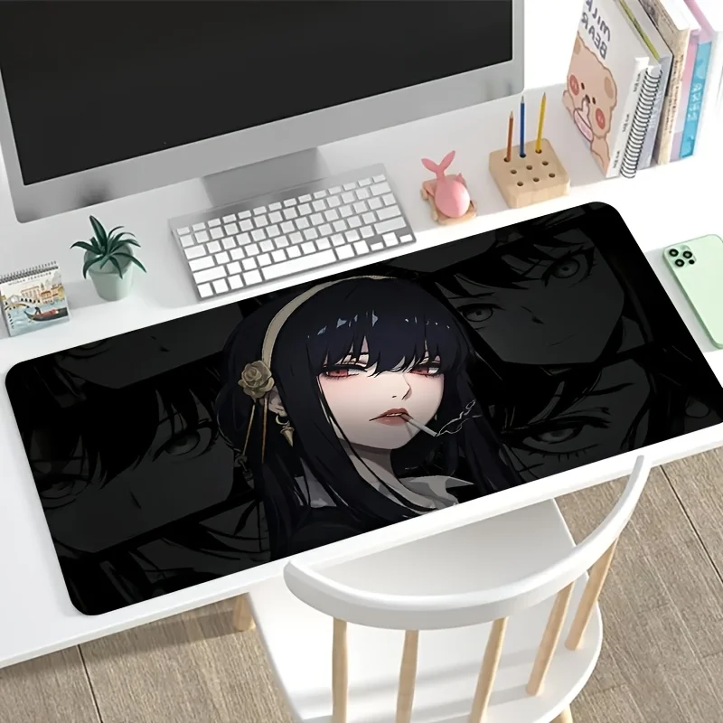 1 Stück Wasserdichte & Ausfransungsfreie Gothic Anime Schreibtischunterlage, Erweiterte Große Mausmatte für PC/Laptop, Ästhetisches Design mit Roten Augen & Schwarzem Motiv Image