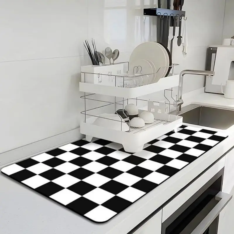VIKAMA Nordic Plaid Abtropfmatte aus Diatomeenerde, wasserabsorbierende Tischunterlage, rutschfest, leicht zu reinigen, Kaffeemaschinenmatte, Küchenzubehör Image