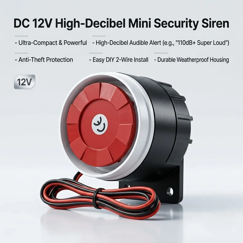 DC 12V Alarmhorn Mini-Alarmsirene, Audio-Alarm Diebstahlschutz-Summer mit Hoher Lautstärke, Sicherheitssummer Image