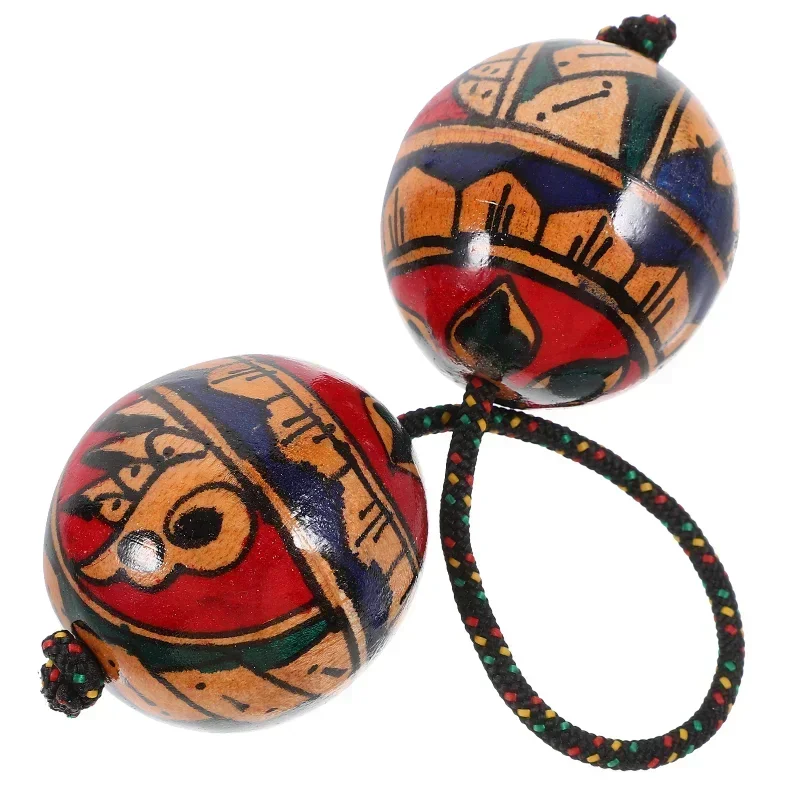 1 Stück Aslatuas Rhythmusbälle Handbemalter Holz-Shaker Afrikanisches Perkussionsinstrument Partyzubehör Hölzerner Kashaka-Shaker Image