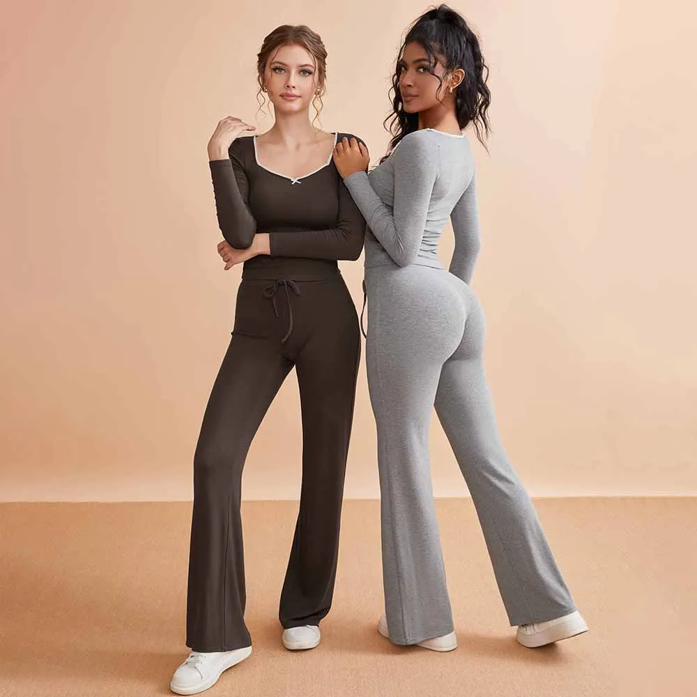 Ensemble de yoga deux pièces pour femmes, ensemble de vêtements de sport à manches longues, ensemble de yoga décontracté pour la maison, vêtements de sport, tenue de sport pour la course à pied, tenue