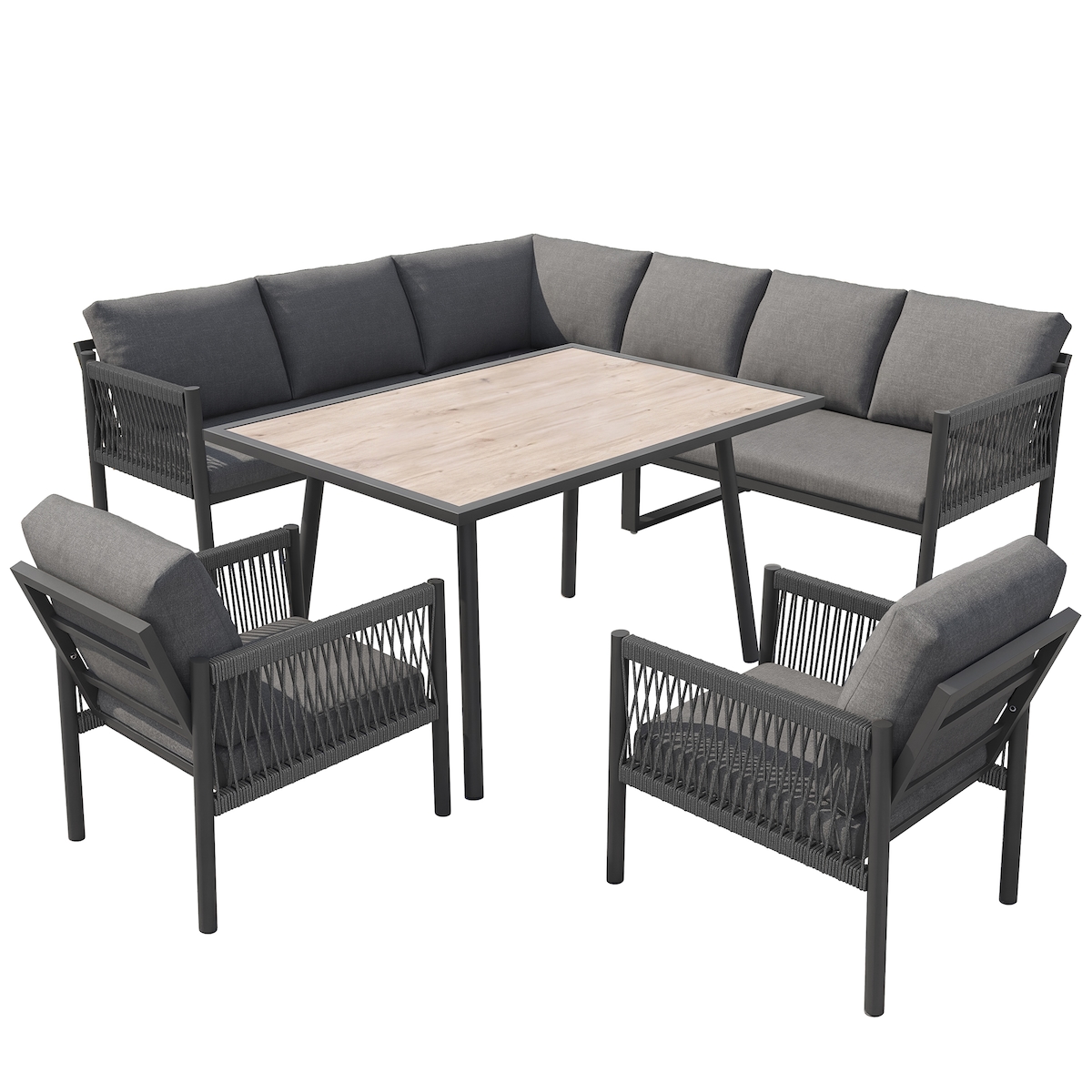 MODFU Outdoor-Tisch- und Stuhlset Metall/Glas Grau, 6-teilig, Tisch 110x60x71 cm, mit verstellbaren Füßen Image