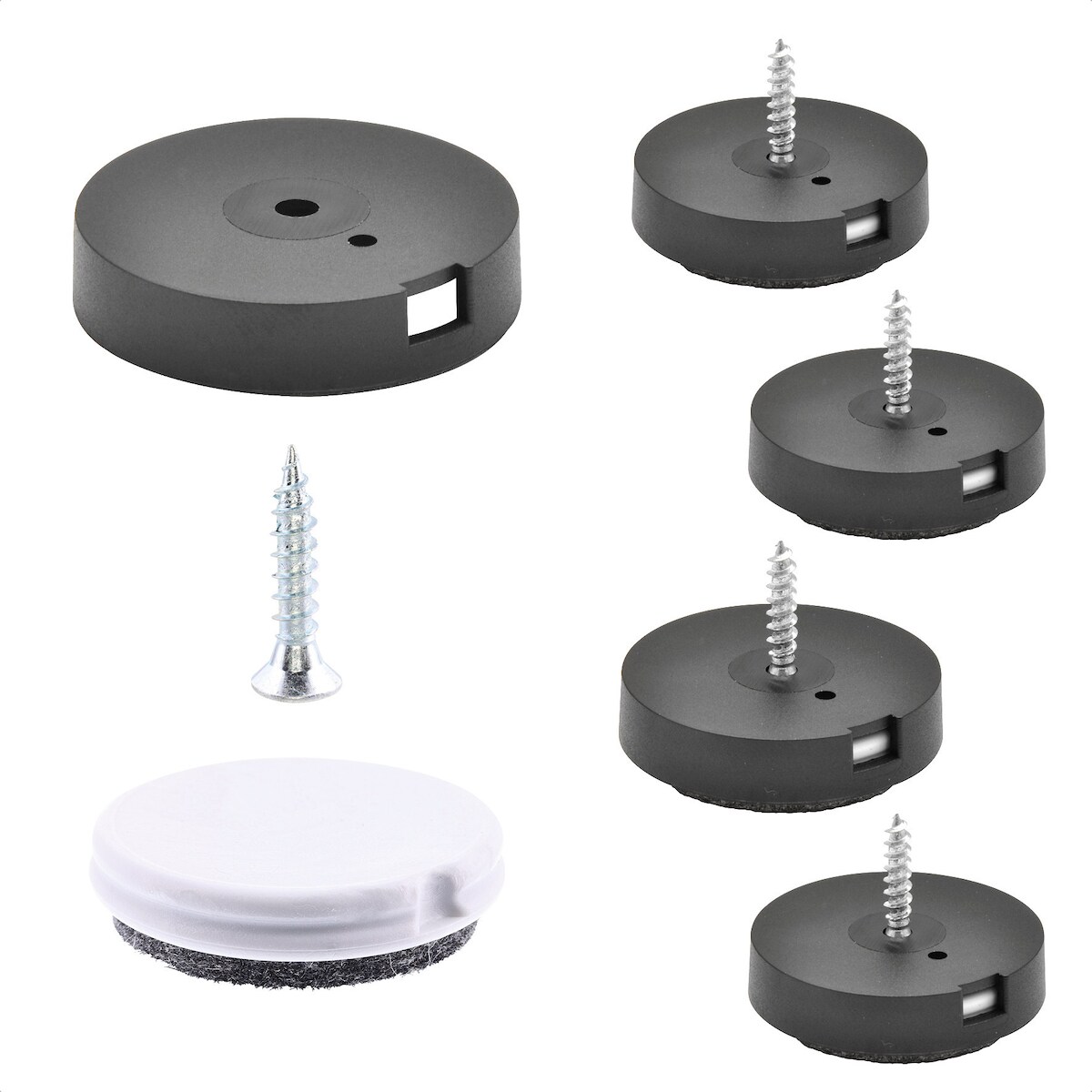 WAGNER QuickClick® Filz-& Plastikgleiter 2in1 DUO - zum Schrauben, 4x Basis&Schraube&Einsatz Ø 30 mm, DE Ware - 15781000 Image
