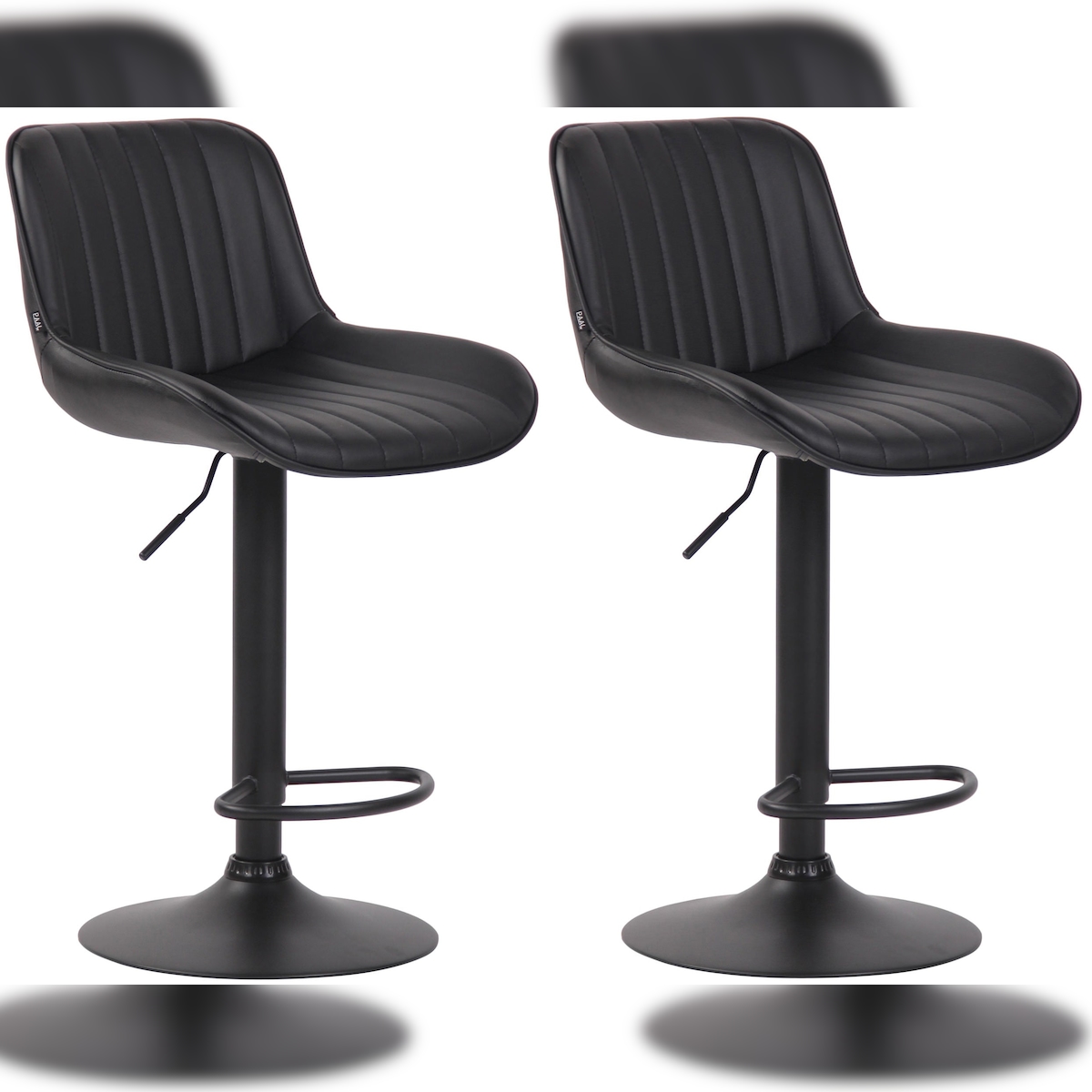 Décoshop26 - Set aus 2 Barhockern Hochstühlen aus schwarzem PVC mit vertikalen Ziernähten und schwarzem Metallgestell 10_0004281 Image