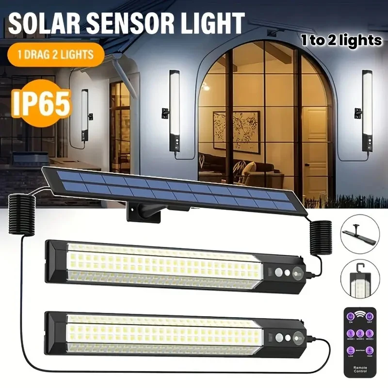 Solar-Wandleuchte, Bewegungsmelder, Hängeleuchten, USB-Aufladung, für drinnen und draußen, für Garage, Garten, Notbeleuchtung mit Fernbedienung Image
