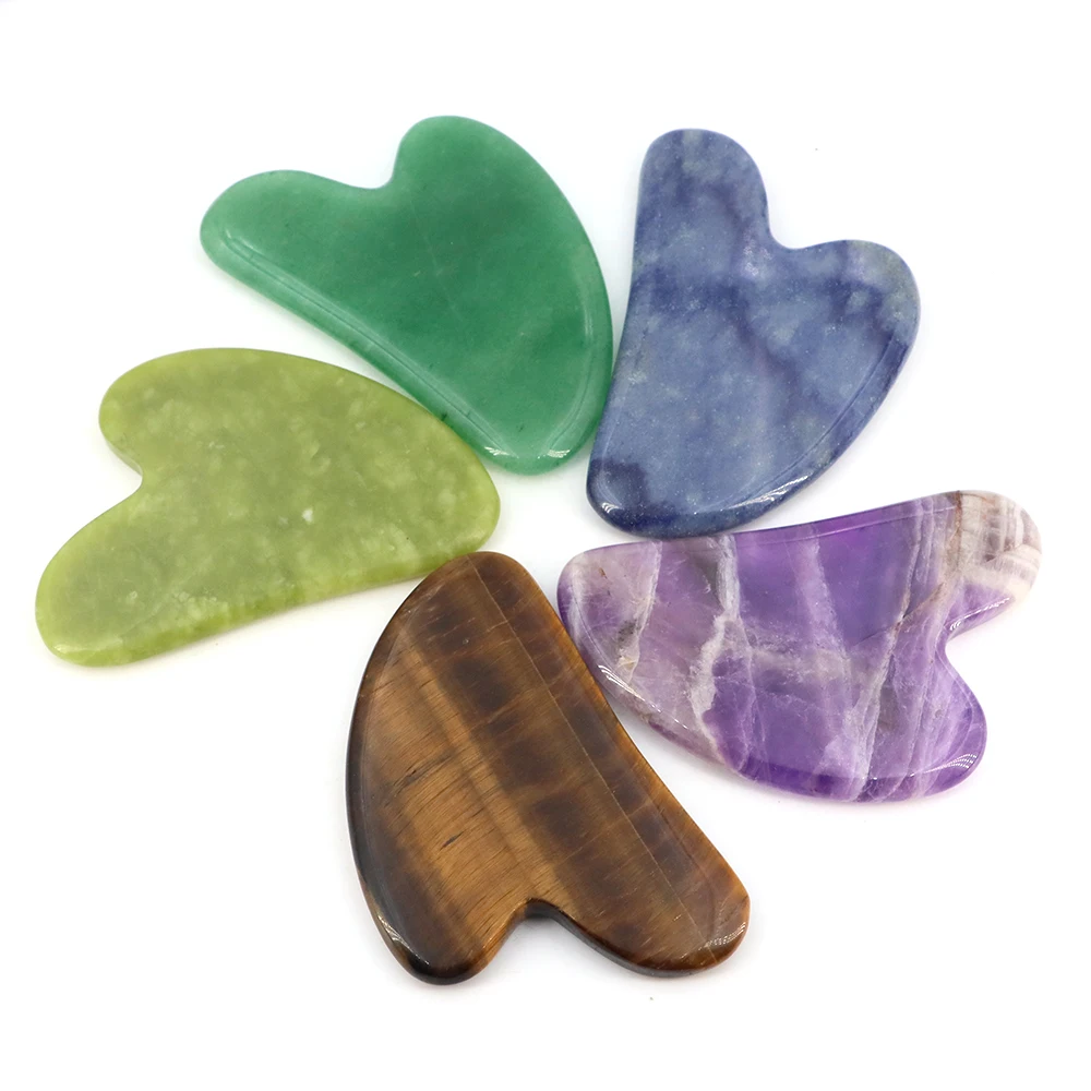 Natürliche Stein-GuaSha-Tools aus Rosenquarz und Jade für Gesichtsmassage, Hautstraffung, Gesichtspflege, Gua Sha SPA, Physiotherapie, Geschenk Image