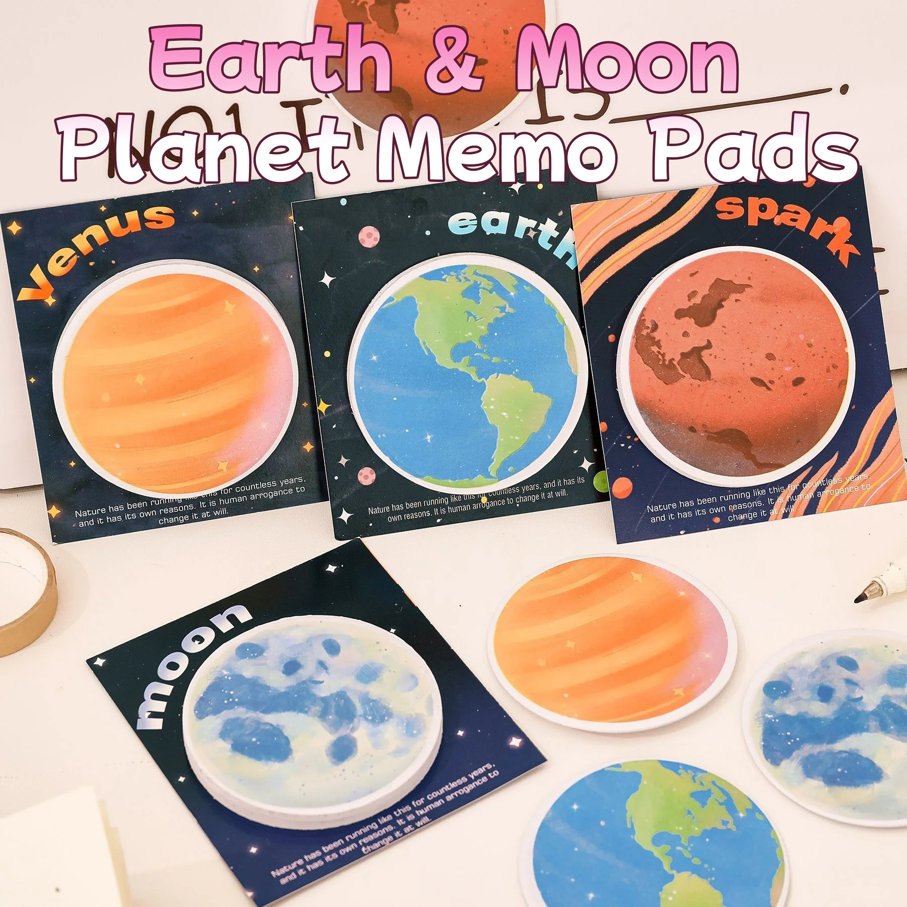 Planeten-Haftnotizen 120/240 Blatt Abnehmbare Klebende Erde-Mond-Notizblöcke Schüler-Schreibwaren & Schulbedarf Image