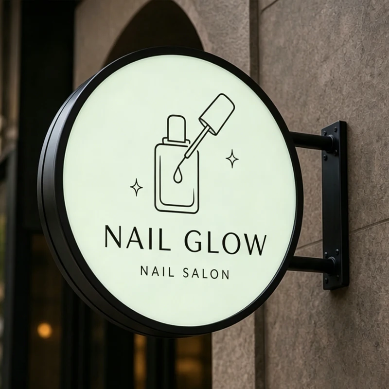Kundenspezifische LED-Leuchtkästen aus Acryl für Nagelstudios, Schönheitssalons, Friseursalons, runde Leuchtschilder für den Außenbereich