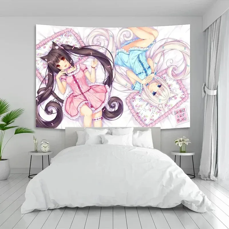 VIKAMA Anime-Wandteppich mit Nekopara Chocola und Vanilla Neko Charakterdesign für Anime-Zimmer und Schlafzimmer-Wanddekoration Image