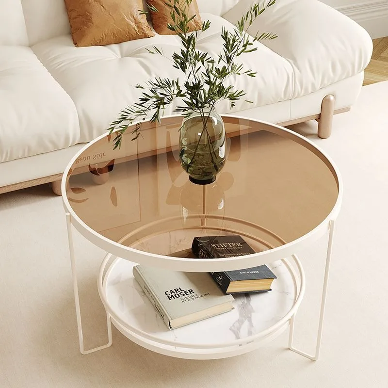 Changhong Couchtisch aus gehärtetem Glas, kleine Wohnung, Wohnzimmer, runder, minimalistischer Mini-Haushaltstisch Image