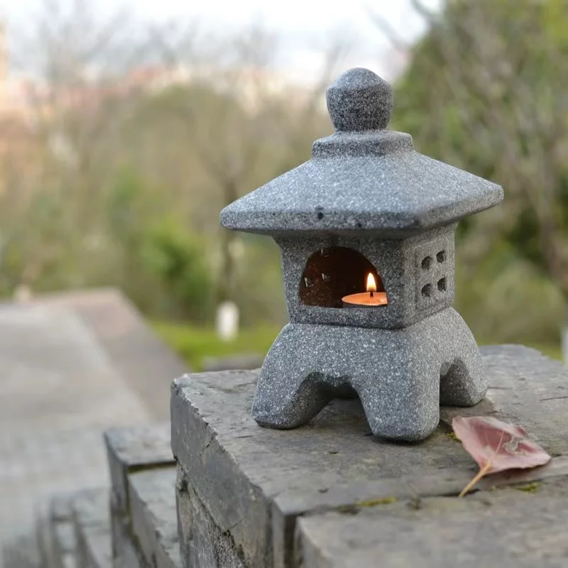 Lanterne de jardin, bougeoir décoratif en résine pour cour, paysage de jardin, ornement zen pour balcon et jardin