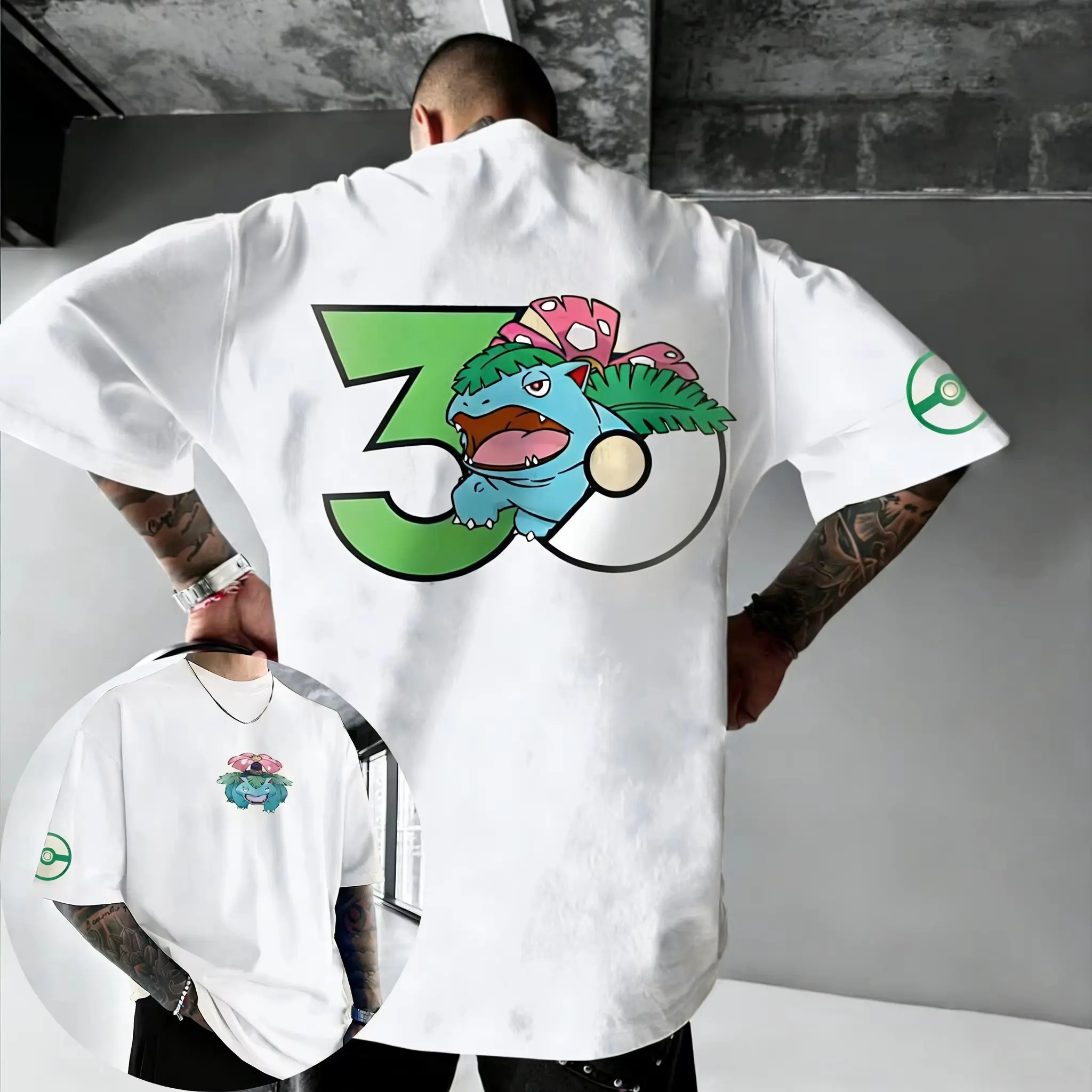30. Jubiläum Pokémon Print T-Shirt für Herren und Damen 2026 Sommer Locker Lässig Hip Hop Trendy Kurzarm-Oberteil Eltern-Kind-Kleidung
