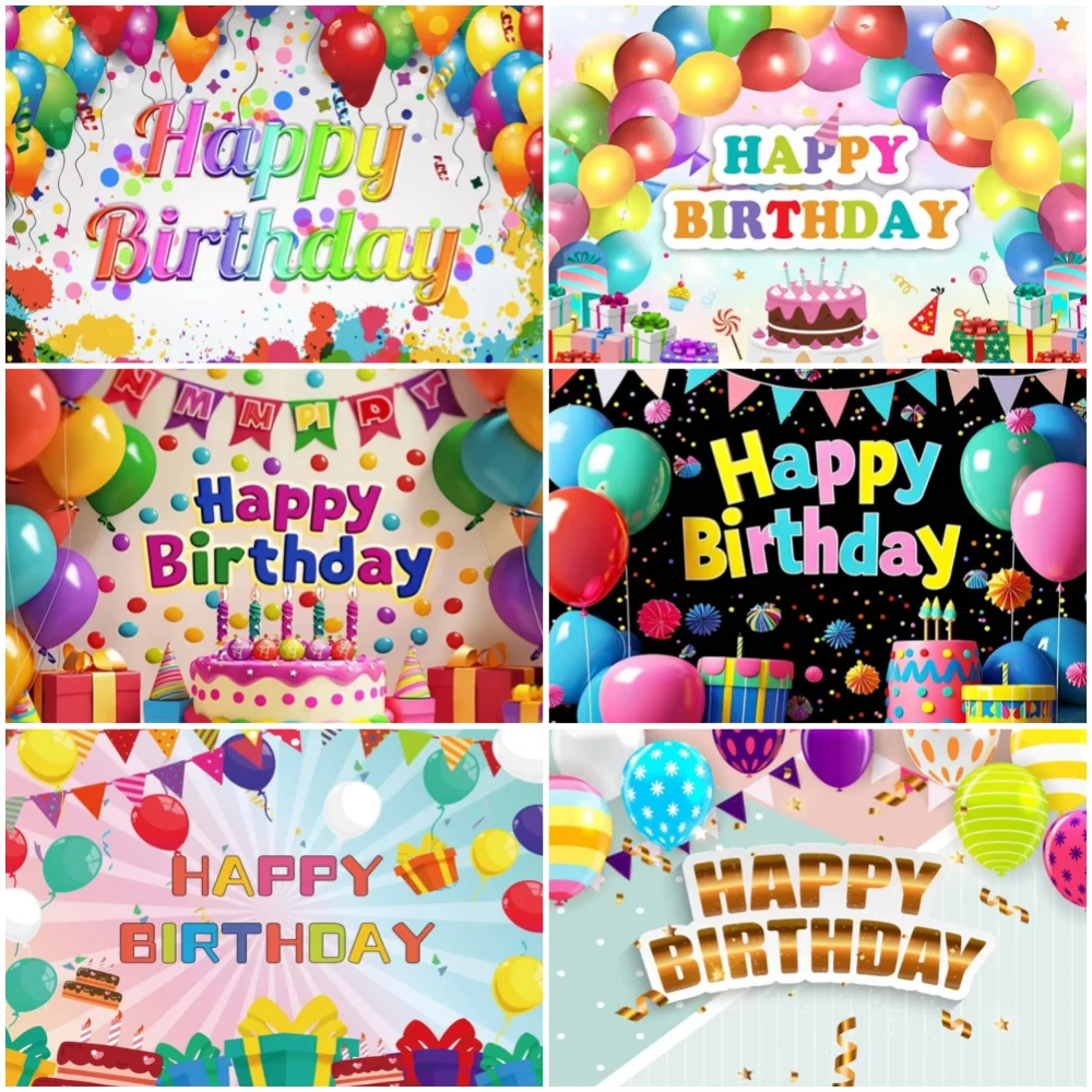 Bunter Ballon-Kuchen Geburtstagsparty-Dekoration Hintergrund Mädchen Jungen Happy Birthday Kulisse Kuchentisch-Banner Fotografie-Requisite Image