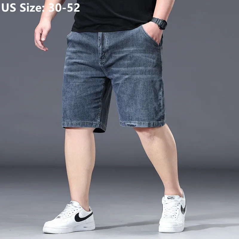 Männer Shorts Lose Halb Denim Hosen Sommer Gestreckt Plus Größe 150 KG 46 48 50 52 Elastische Hohe Taille Übergroße kurze Jeans