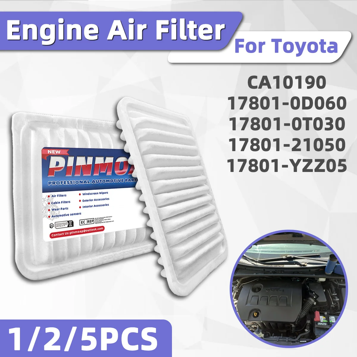 1/2/5PCS Motorluftfilter Passend für Toyota Pontiac Scion CA10190 17801-0D060 17801-21050 17801-YZZ05 Ersatz-Autoluftfilter Image
