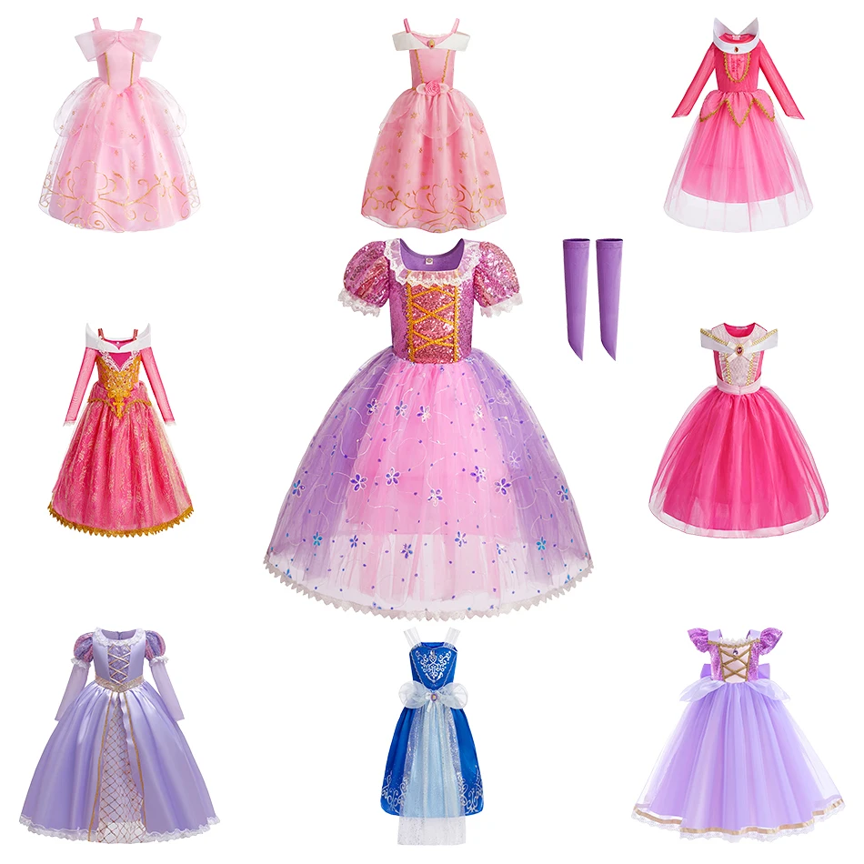 Herbst Cinderella Prinzessin Kleid Schneewittchen Halloween Kostüme Kinder Aurora Cosplay Kleidung Winter Schönheit Mädchen Rapunzel Kleid Image