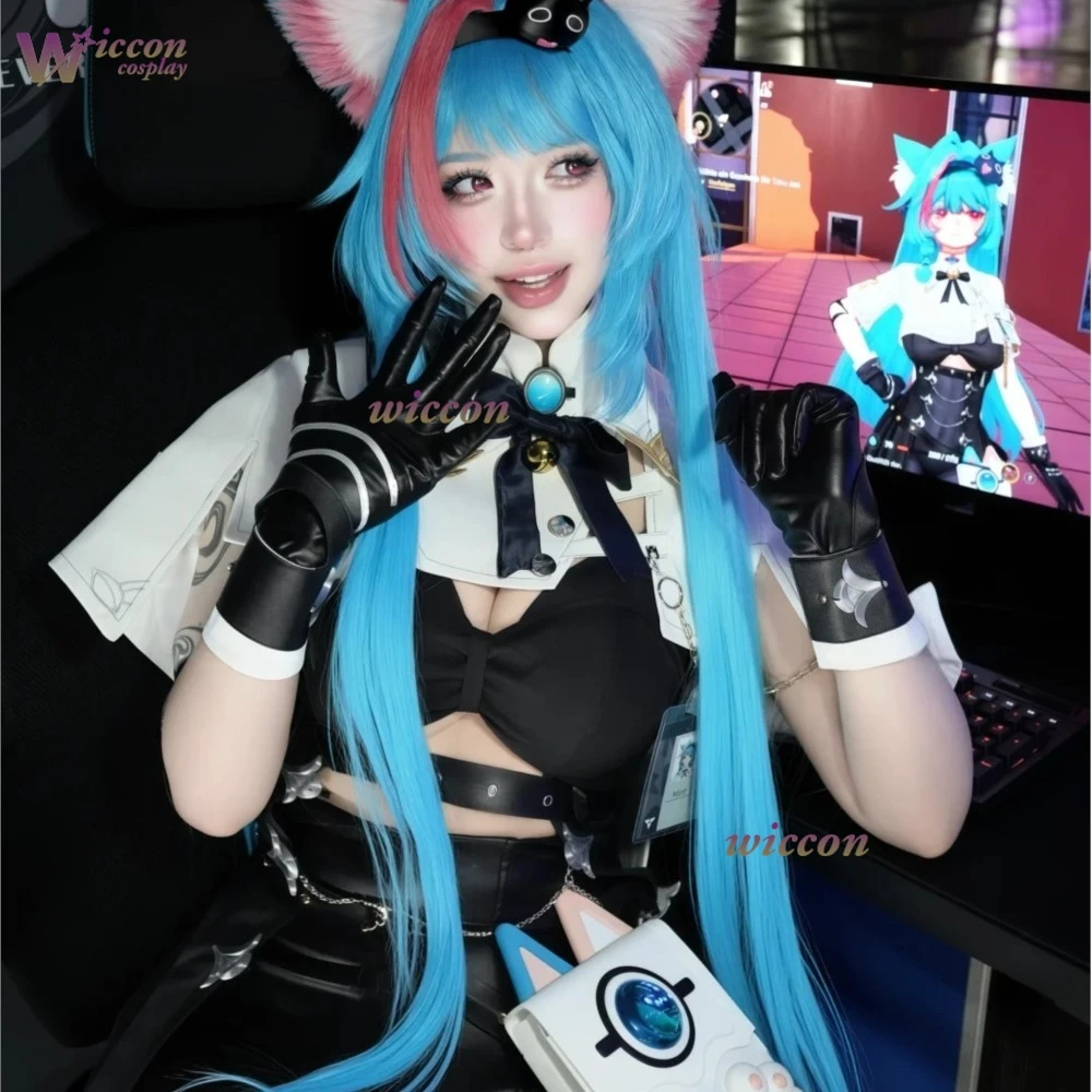 Mint Neverness to Everness Cosplay-Kostüm, Perücke, Ohren, Schwanz, Schuhe, vollständiges Kostüm-Set, Halloween, sexy Cosplay, Disfraz Mujer