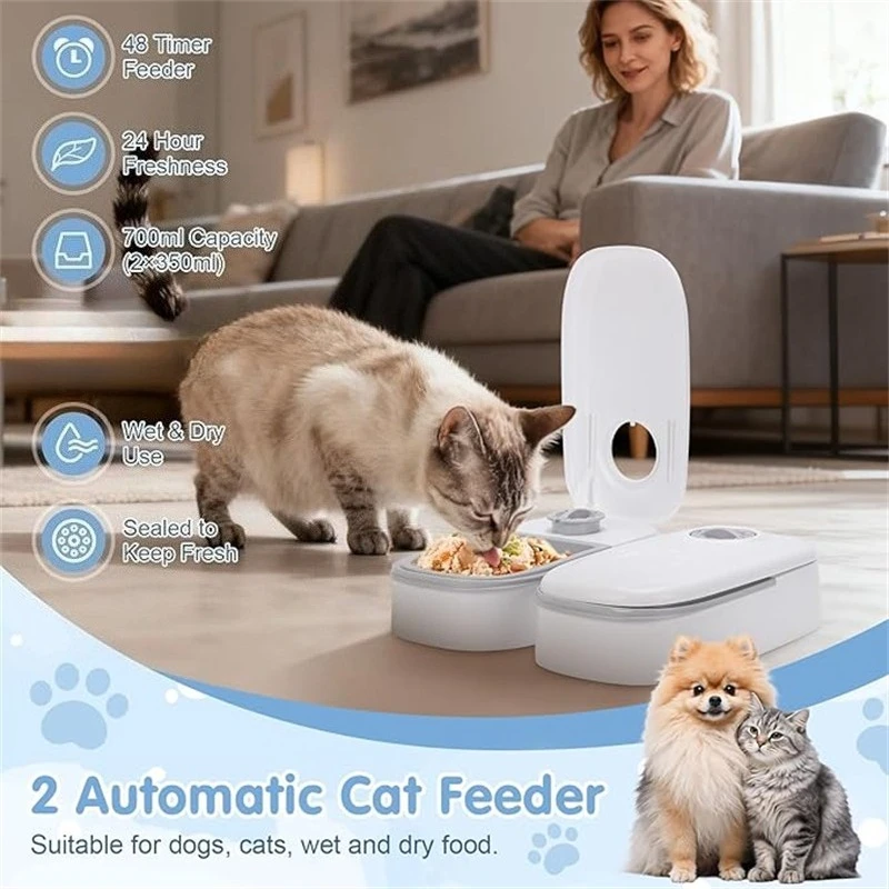 Distributeur automatique de nourriture pour chat, distributeur de nourriture pour chat programmable sur 48 heures, distributeur de nourriture pour animaux domestiques, distributeur automatique adapté