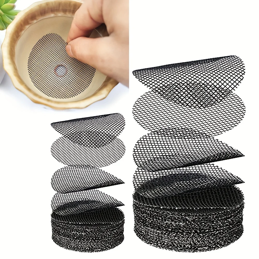 50pcs Round Mesh Drainage Screens for Flower Pots, Prevent Soil Loss, Ideal for Bonsai Gardening, Gasket, Plant Drainage Screens Image