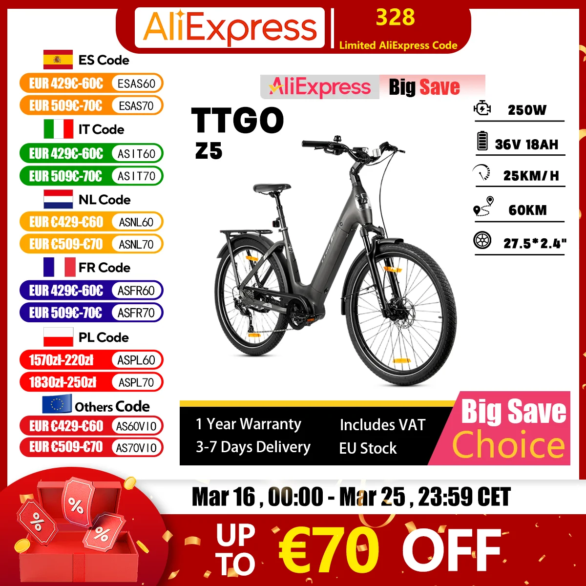 Erwachsenen-Elektrofahrrad für Stadt und Gelände TTGO Z5 250W 36V 18Ah mit Hydraulischen Scheibenbremsen, 27,5*2,4 Zoll Reifen, Outdoor-E-Bike Image