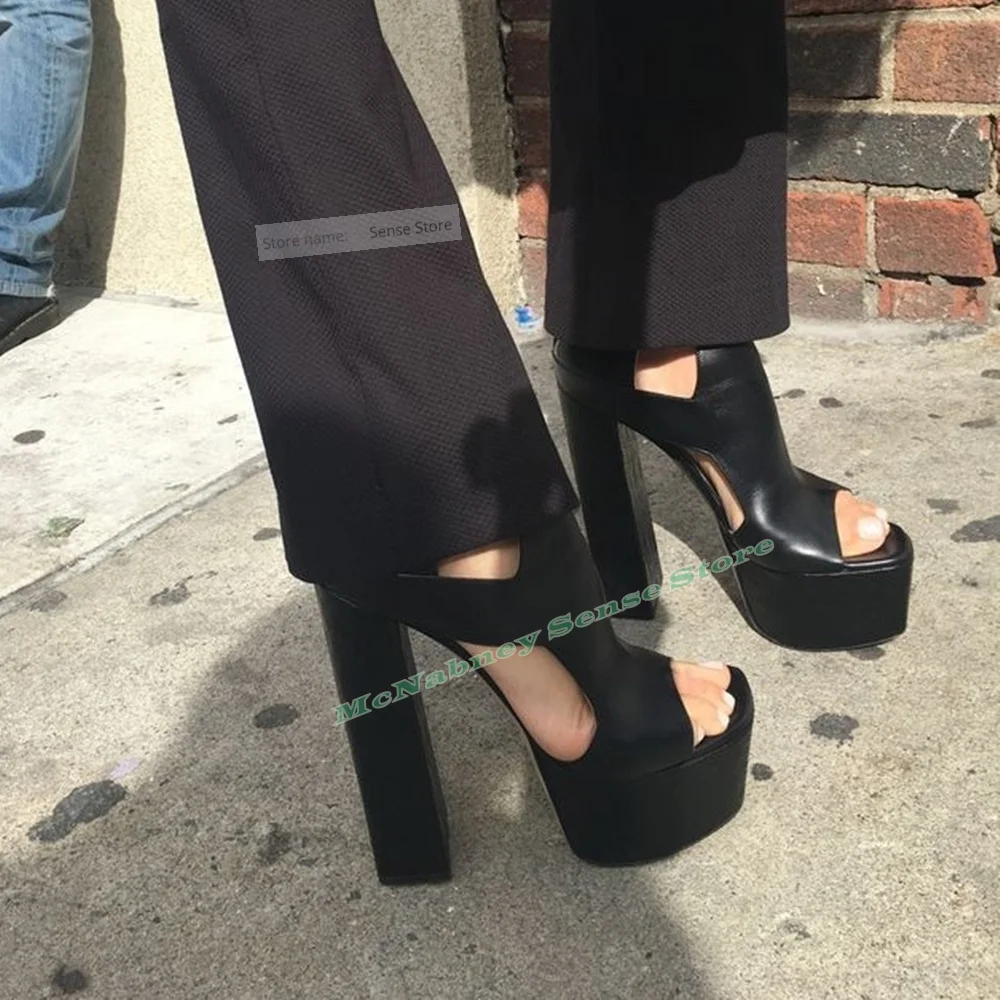 Ausschnitte Plattform Sandalen Solide Chunky High Heels Zipper Leder Sandalen Frauen Sexy Schuhe Sommer Party Casual Designer Große Größe