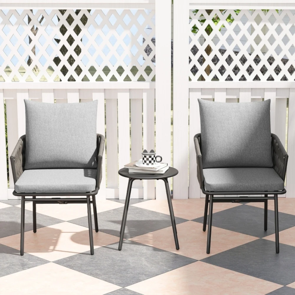 Ensemble bistro 3 pièces en rotin, ensemble de sièges, ensemble de meubles de jardin avec 2 fauteuils de jardin, table basse, coussins amovibles, ensemble de meubles de balcon pour jardin, terrasse,