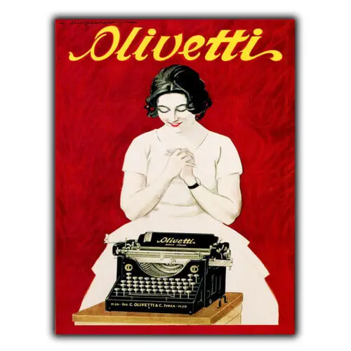 Schild aus Metall für die Wand, OLIVETTI-Typewriter, Vintage-Retro-Werbeposter, Kunstdruck, Aluminium Image