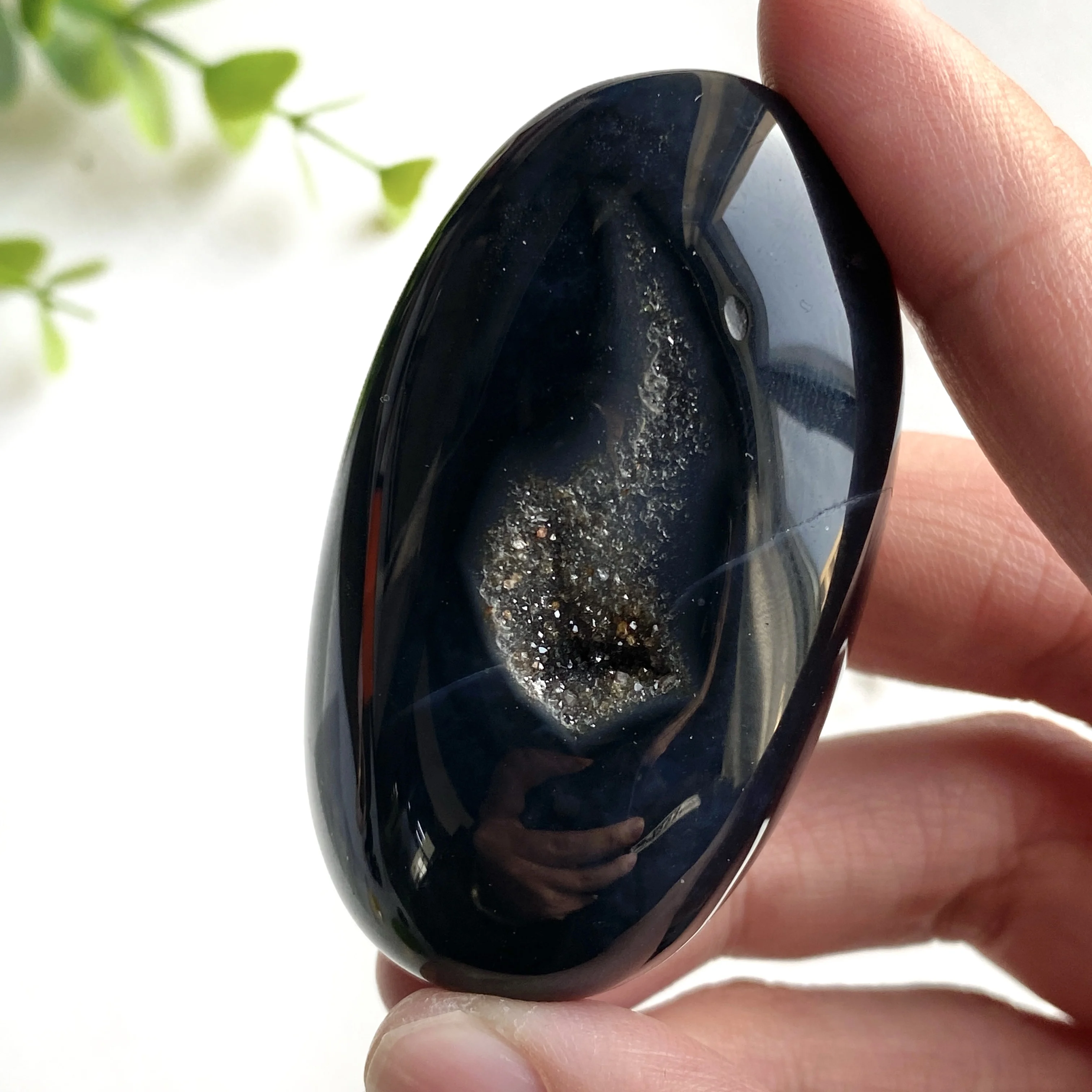 1 x schwarze Sardonyx-Palmenform, Steinkollektionen, hervorragende Geschenke, Geschenk für Familie und Freunde, Heimdekoration, DIY-Dekorationen, Ro Image