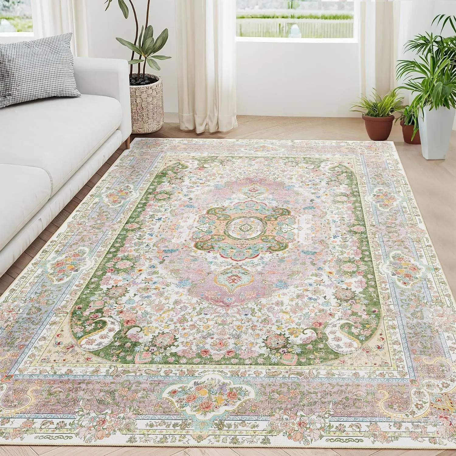 Vintage Rosa Blumendekoration Elegante Teppichmatte Vintage Böhmischer Stil Teppichdekoration Zuhause Wohnzimmer Dekoration Teppich
