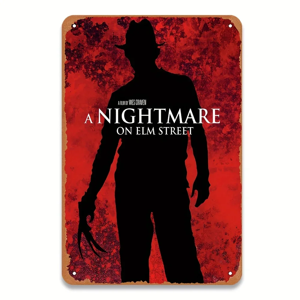 2D-Plakat, 1 Stück, „A Nightmare on Elm Street“ Vintage Metall-Blechschild, Nostalgisches Filmplakat Wandkunst, Größe 20,32 x 30,48 cm, geschmiedet