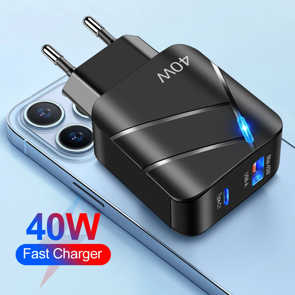 Gesamt 40W Quick Charge QC 3.0 Wandladegerät PD USB-C Ladegerät Adapter für iPhone 14 13 Samsung Xiaomi USB-Ladegerät Schnelles Laden Image
