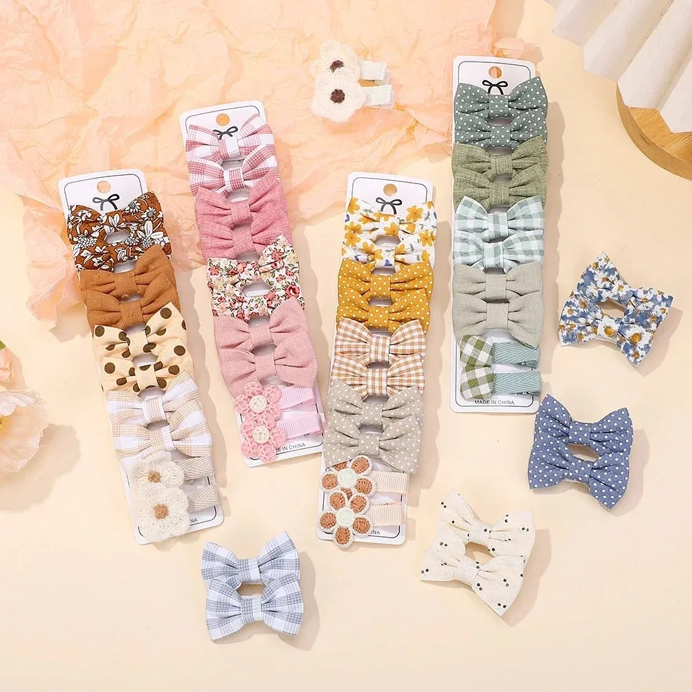BABY BOWS 20 Stück/Set Handgefertigte Stoff-Haarspangen mit Aufdruck, Boutique Mini-Stirnband-Schleifen-Haarklammern, Gänseblümchen-Haarspangen Image