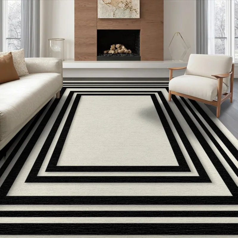 Modern Geometric Area Rug Minimalist Striped Carpet Soft Non-Slip Indoor Floor Mat for Living Room Bedroom Office Home Decor