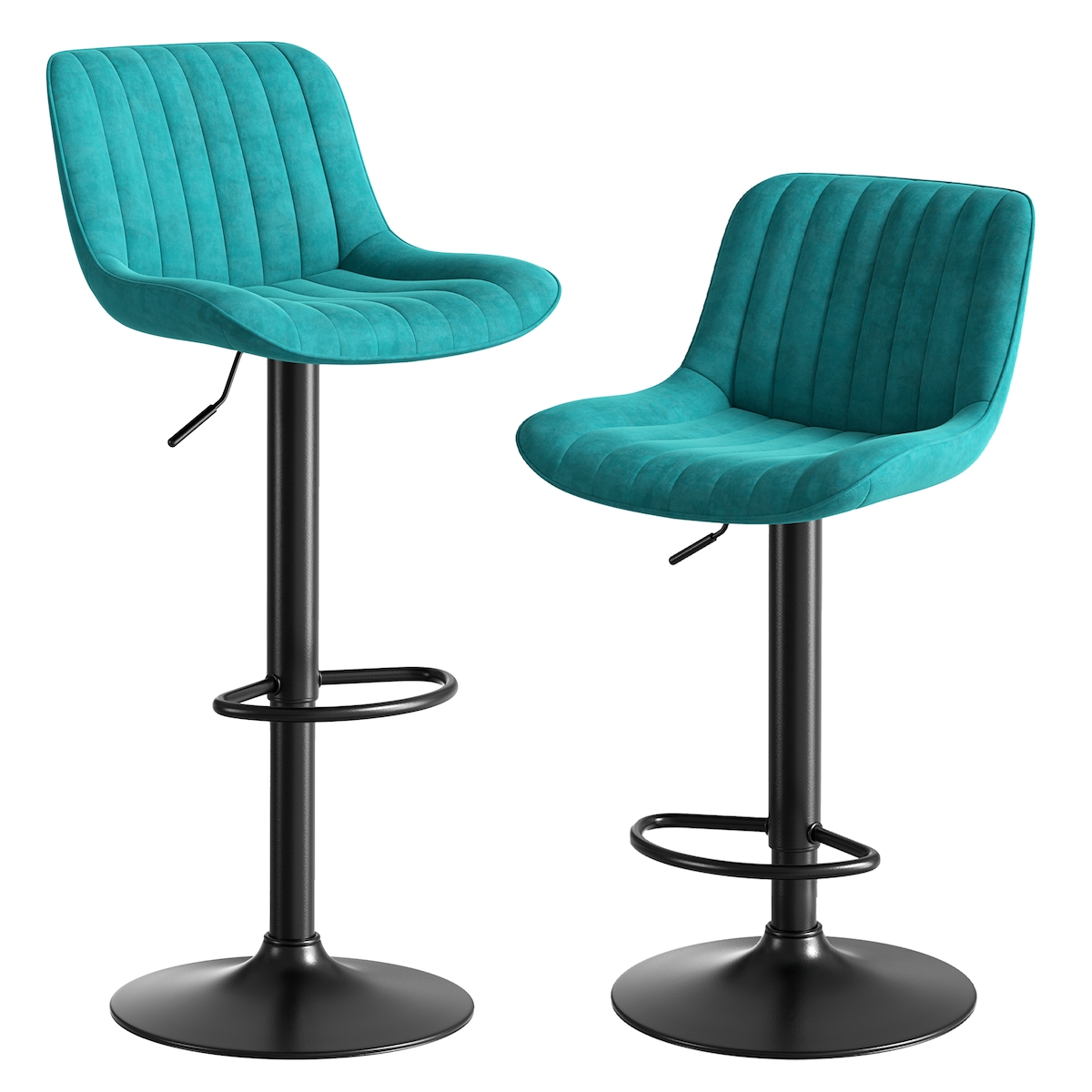 STILVORA Drehbarer Barstuhl Samt Blau aus Metall und Holz höhenverstellbar 47x46x87 cm Image