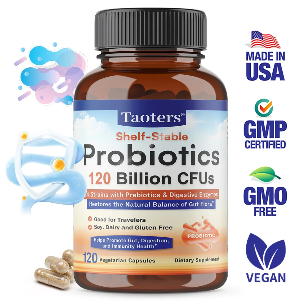 3-in-1 Probiotics Capsules 120 Billion CFUs 34 Strains with Organic Prebiotics & Digestive Enzymes, Digestion & Immunity Health