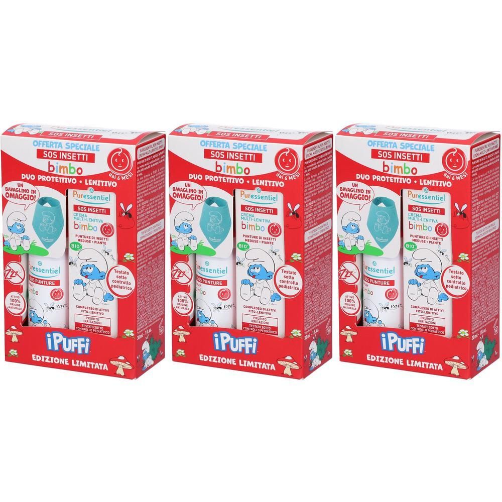 Puressentiel Set I Puffi SOS Punture Spray Bimbo + Insetti Crema Mulit