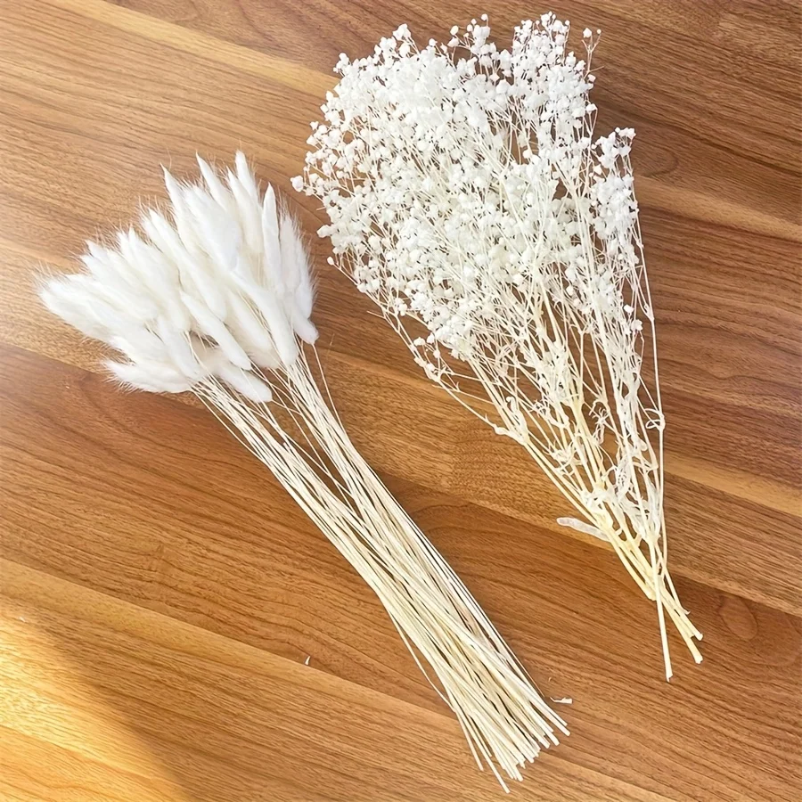 Weißer Gypsophila Boho Pampasgras Atemstrauß Getrocknete Blumen für Hochzeit Babyparty Party Zuhause Tischvase Gartendekoration Image