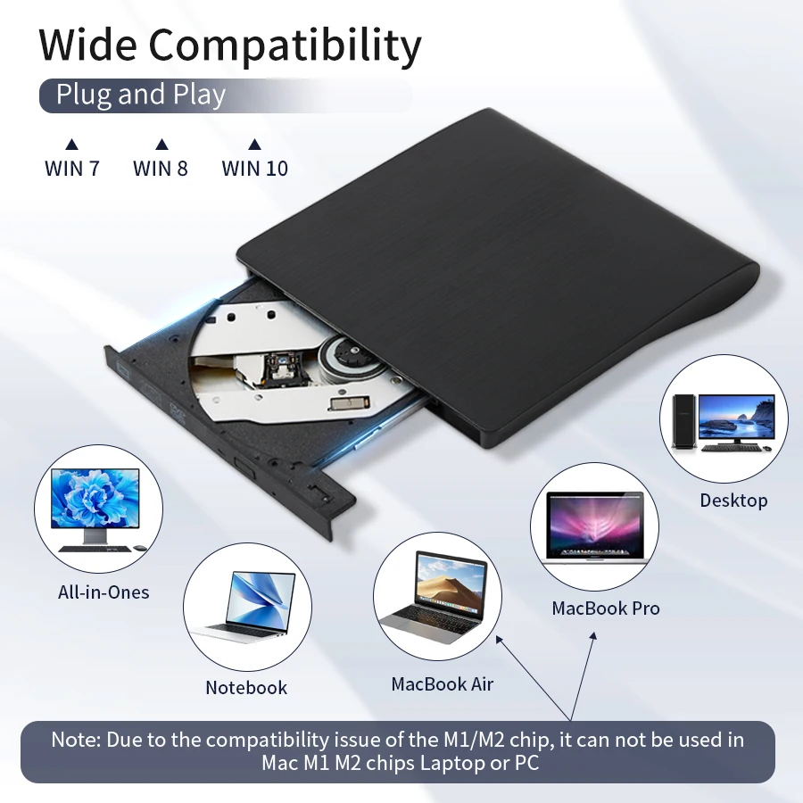 2-in-1 USB 3.0 Typ-C externes CD/DVD-Laufwerk, CD/DVD-Player, Brenner, Lesegerät, optisches Laufwerk, externes CD-RW-Lesegerät für Mac, Desktop-PC Image