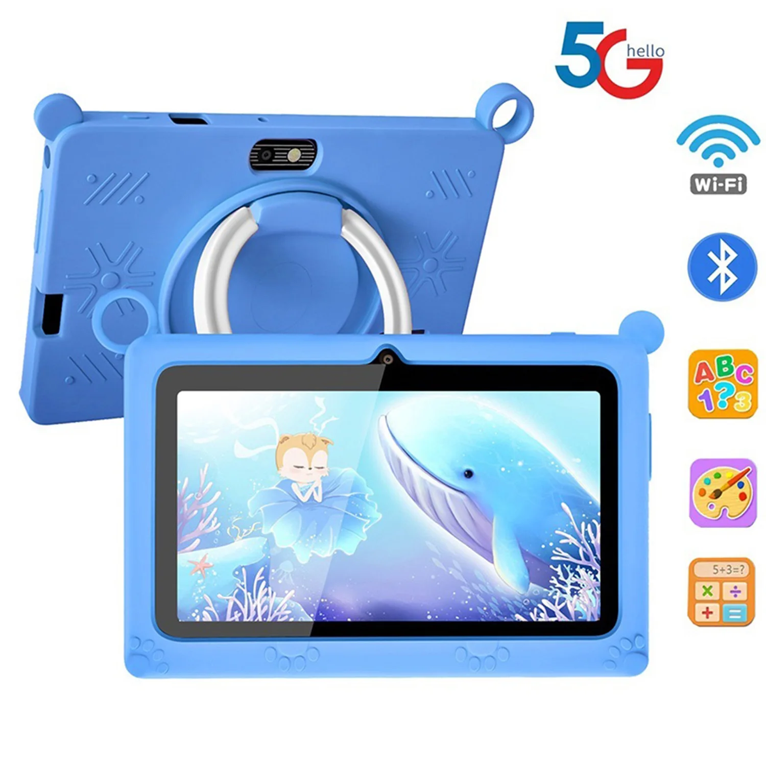 BDF K2 Neues 5G-Kinder-Tablet, 7 Zoll, Quad-Core, 4 GB RAM, 64 GB ROM, Android 9.0, Google Learning Education Games Tablets WiFi Bluetooth Image