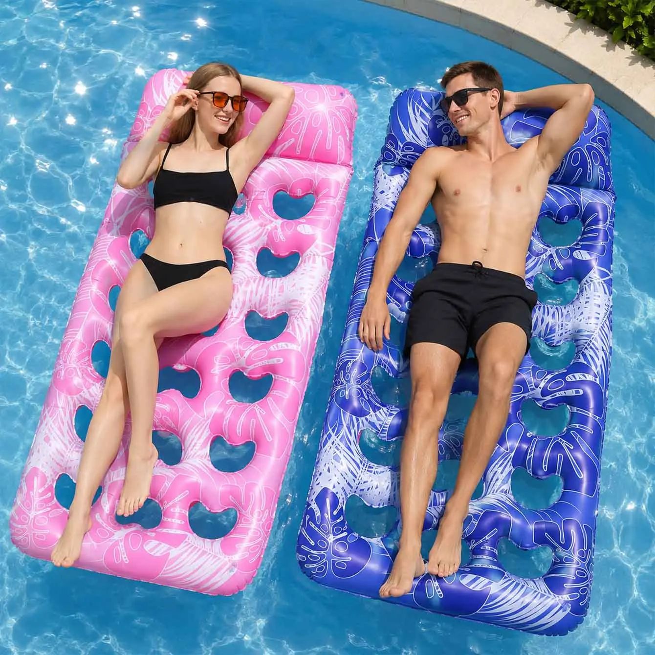 Aufblasbare Pool-Schwimmatte – Schwimminsel für Erwachsene mit Kopfstütze, Sonnenliege für See, Strand, Schwimmbad, Party-Spielzeug Image