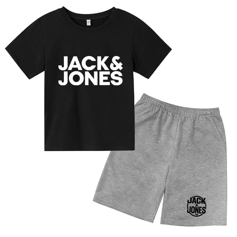 Trendige Kinder-Sommermode mit Schriftzug-Print: Atmungsaktive T-Shirts und Shorts, 2-teilige Sportanzüge für 4-14 Jahre alte Jungen und Mädchen, Outfits und Kleidungssets Image