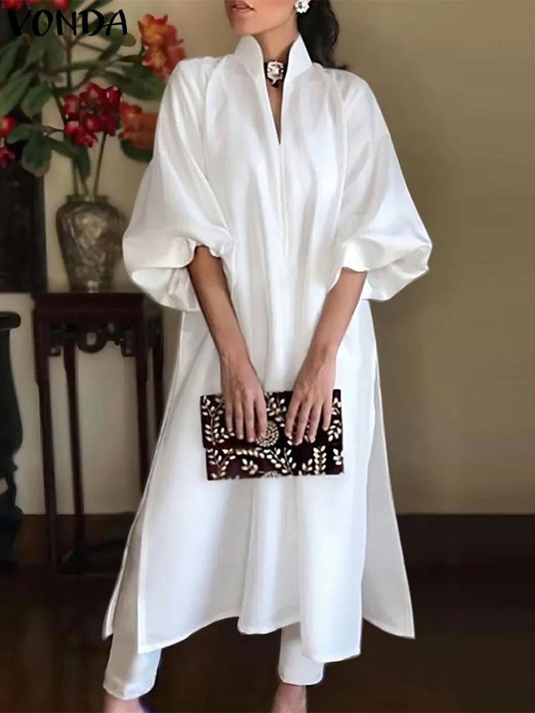 Plus Größe 5XL VONDA Frauen Büro Kleid 2025, Lange Maxi Sommerkleid Casual Einfarbig Elegante Elastische Lose A-line Kleid Vestidos Image